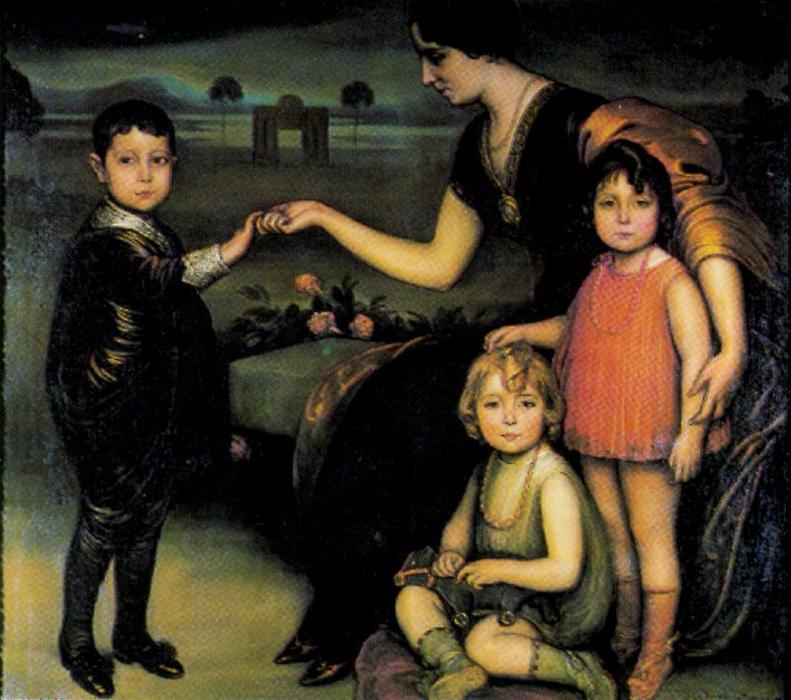 WikiOO.org - Encyclopedia of Fine Arts - Schilderen, Artwork Julio Romero De Torres - Doña Consuelo Martínez De Aísa con sus hijos