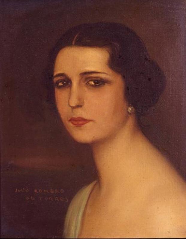 Wikioo.org - The Encyclopedia of Fine Arts - Painting, Artwork by Julio Romero De Torres - Retrato de la actriz María Caballé