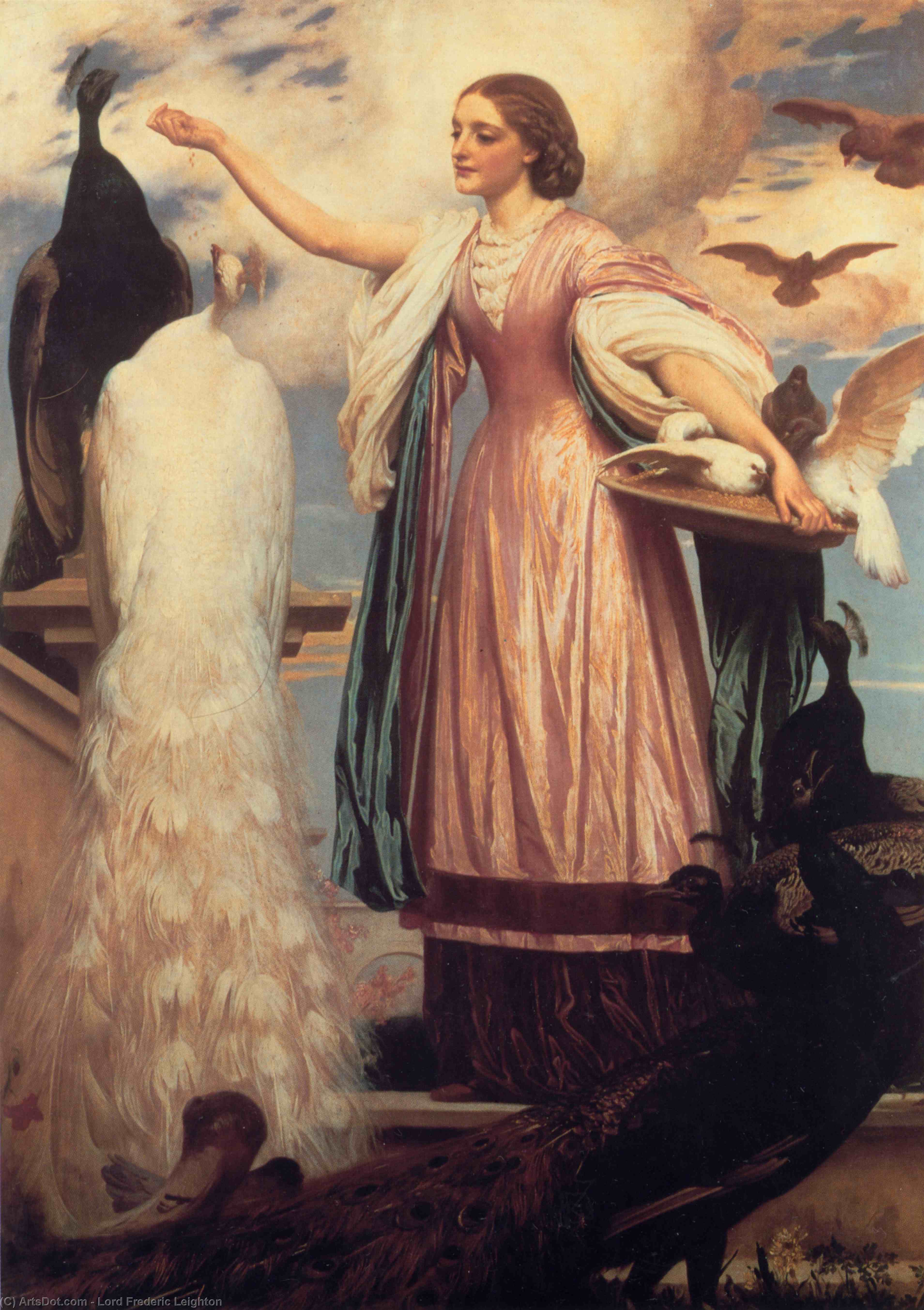WikiOO.org - Енциклопедия за изящни изкуства - Живопис, Произведения на изкуството Lord Frederic Leighton - A Girl Feeding Peacocks