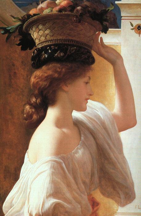 Wikioo.org - The Encyclopedia of Fine Arts - Painting, Artwork by Lord Frederic Leighton - A Girl with a Basket of Fruit