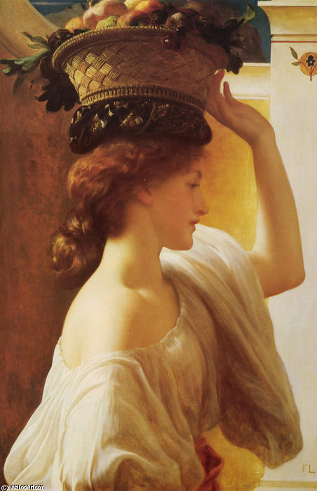 Wikioo.org - The Encyclopedia of Fine Arts - Painting, Artwork by Lord Frederic Leighton - Eucharis - A Girl with a Basket of Fruit
