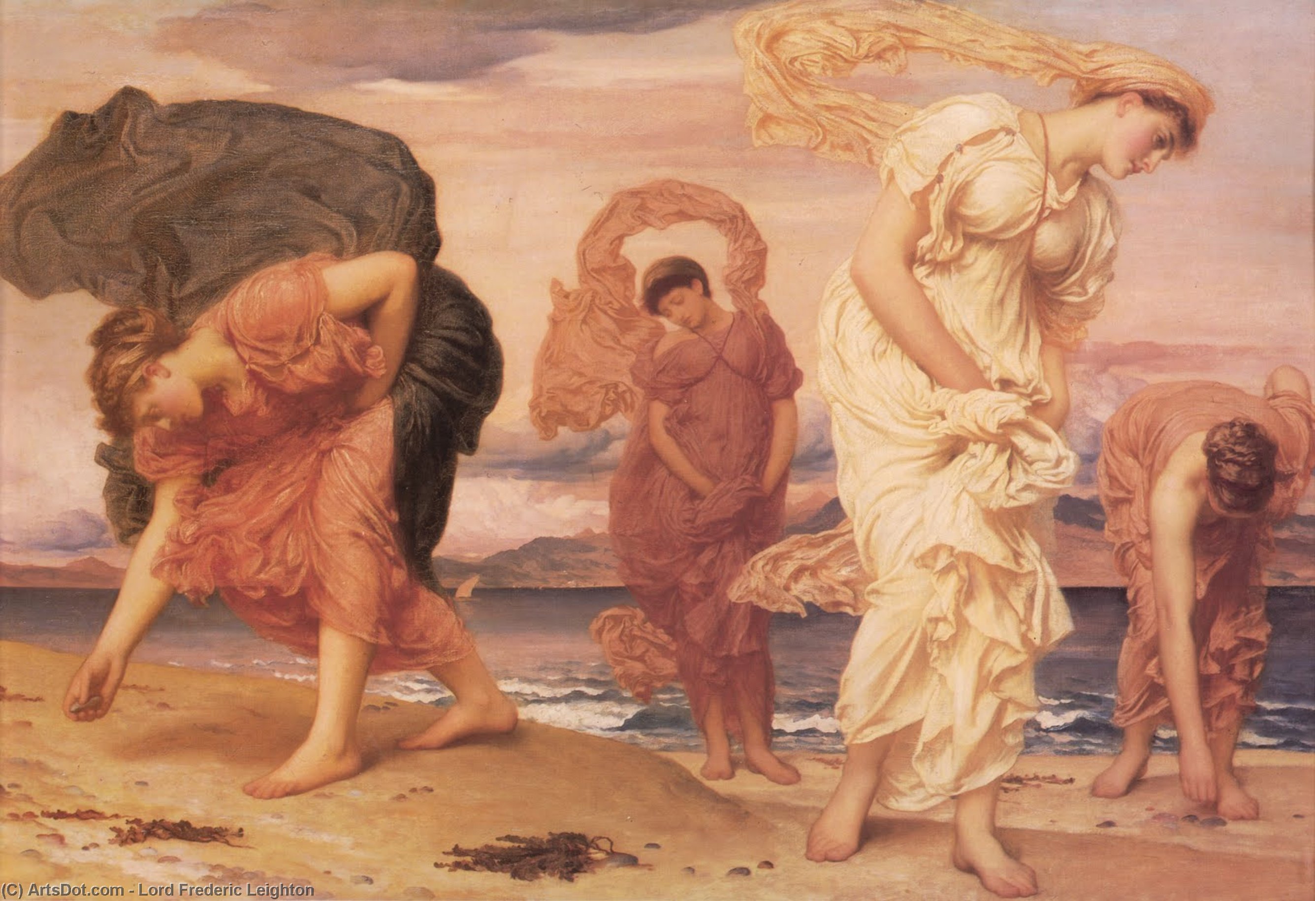 WikiOO.org - Encyclopedia of Fine Arts - Lukisan, Artwork Lord Frederic Leighton - Greek Girls Picking up Pebbles by the Sea