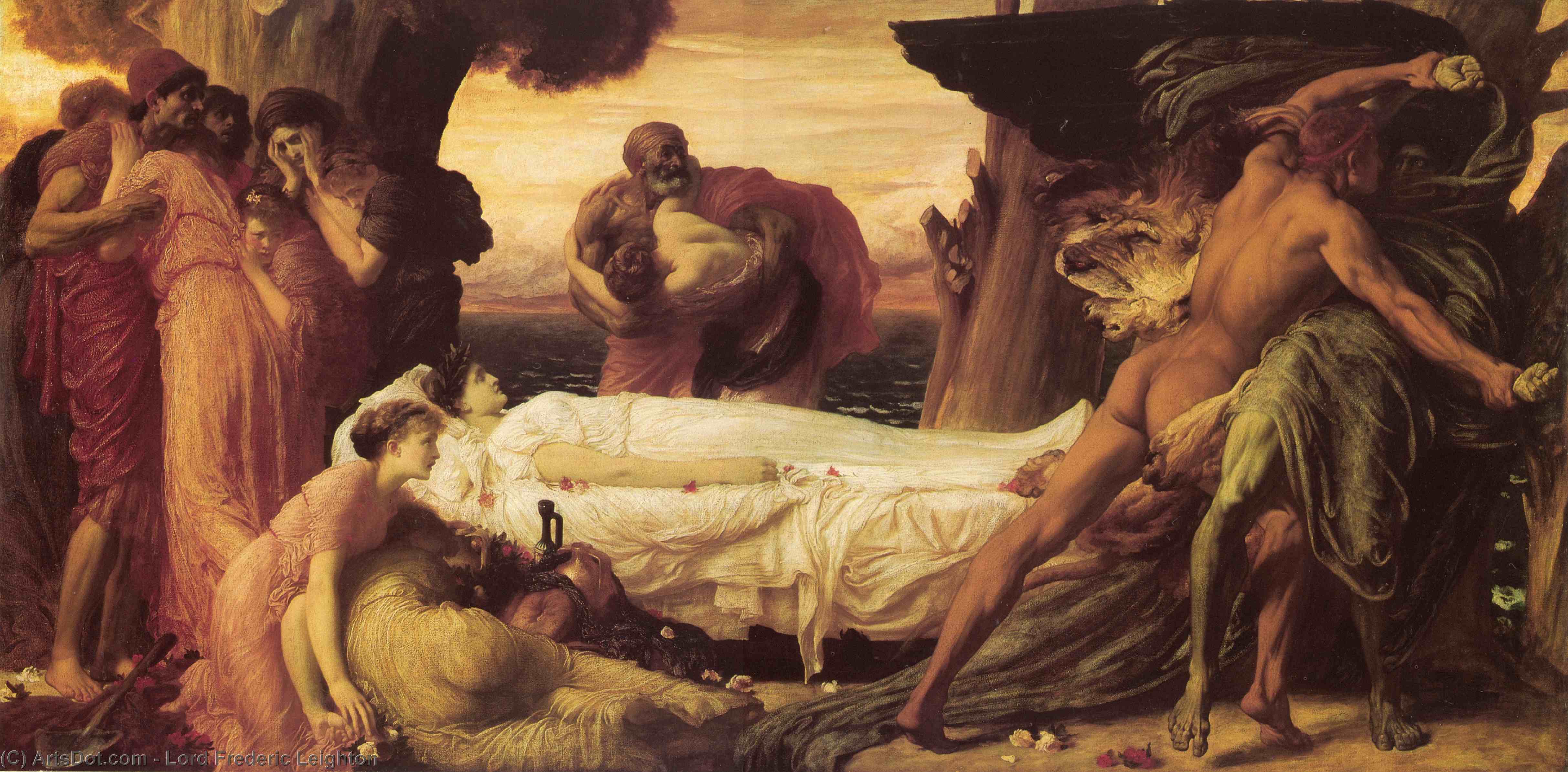 Wikioo.org - The Encyclopedia of Fine Arts - Painting, Artwork by Lord Frederic Leighton - Hercules Wrestling with Death for the Body of Alcestis