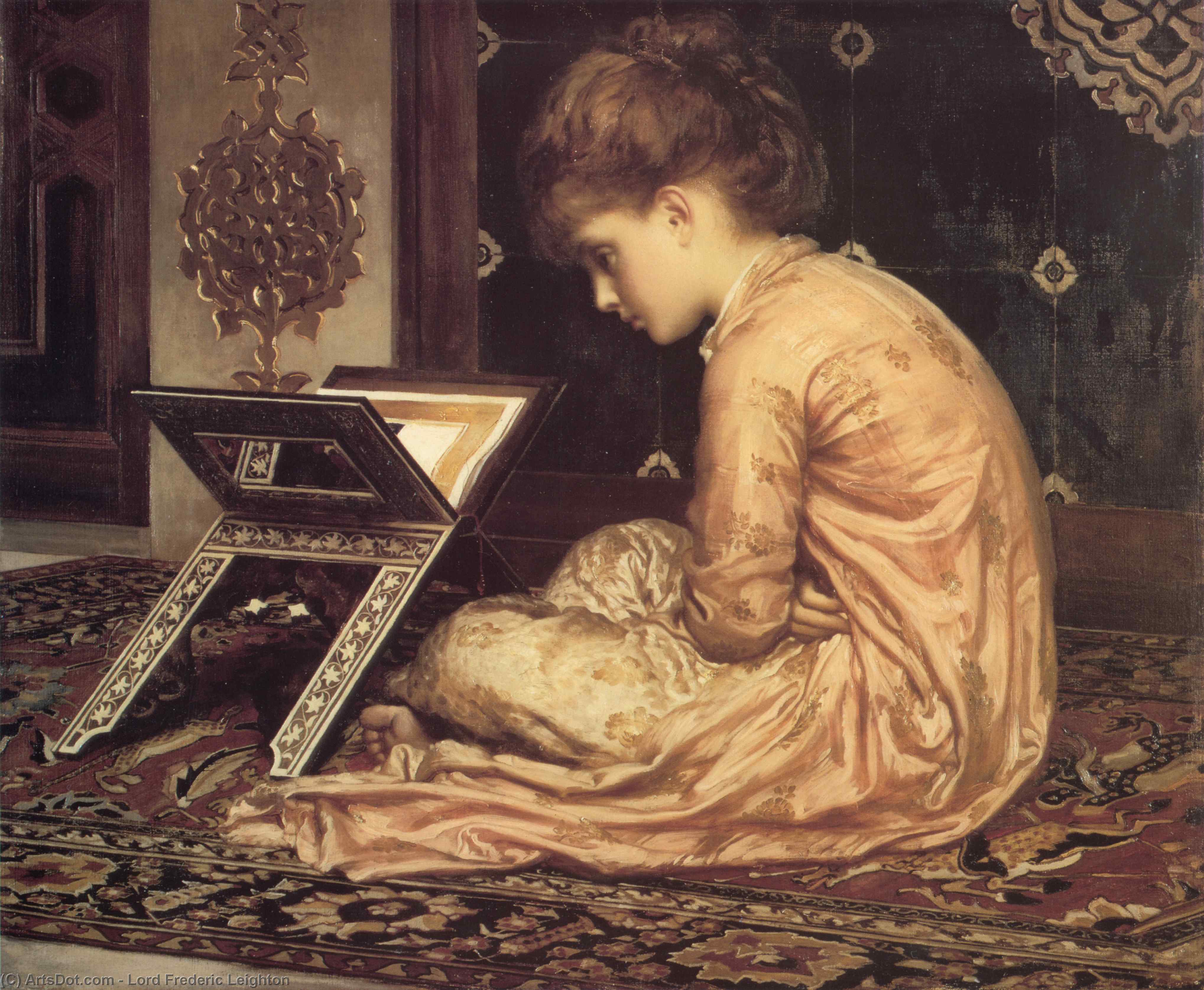 Wikioo.org - The Encyclopedia of Fine Arts - Painting, Artwork by Lord Frederic Leighton - Study. At a Reading Desk