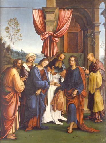 WikiOO.org - Encyclopedia of Fine Arts - Maleri, Artwork Lorenzo Costa (The Elder) - Sposalizio della Vergine e i Santi Francesco e Anna