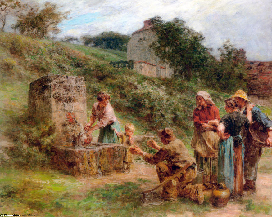 Wikioo.org - The Encyclopedia of Fine Arts - Painting, Artwork by Léon Augustin L'hermitte - A la fontaine 1