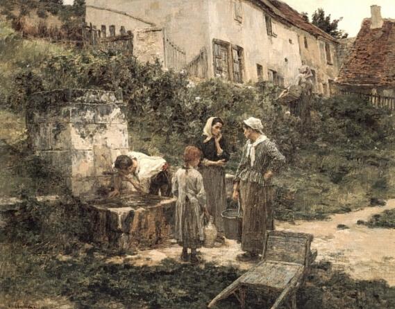 Wikioo.org - The Encyclopedia of Fine Arts - Painting, Artwork by Léon Augustin L'hermitte - A la Fontaine