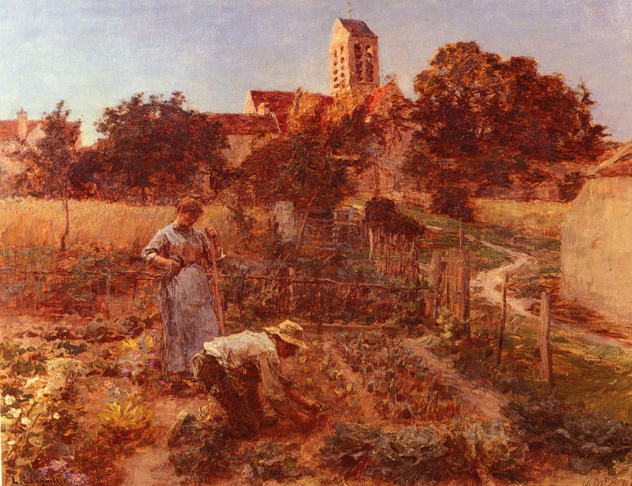 Wikioo.org - The Encyclopedia of Fine Arts - Painting, Artwork by Léon Augustin L'hermitte - Au Jardin, Charteves, Pres De Mont-Saint-Pere