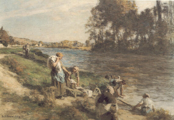 Wikioo.org - The Encyclopedia of Fine Arts - Painting, Artwork by Léon Augustin L'hermitte - Laveuses au bord de la Marne