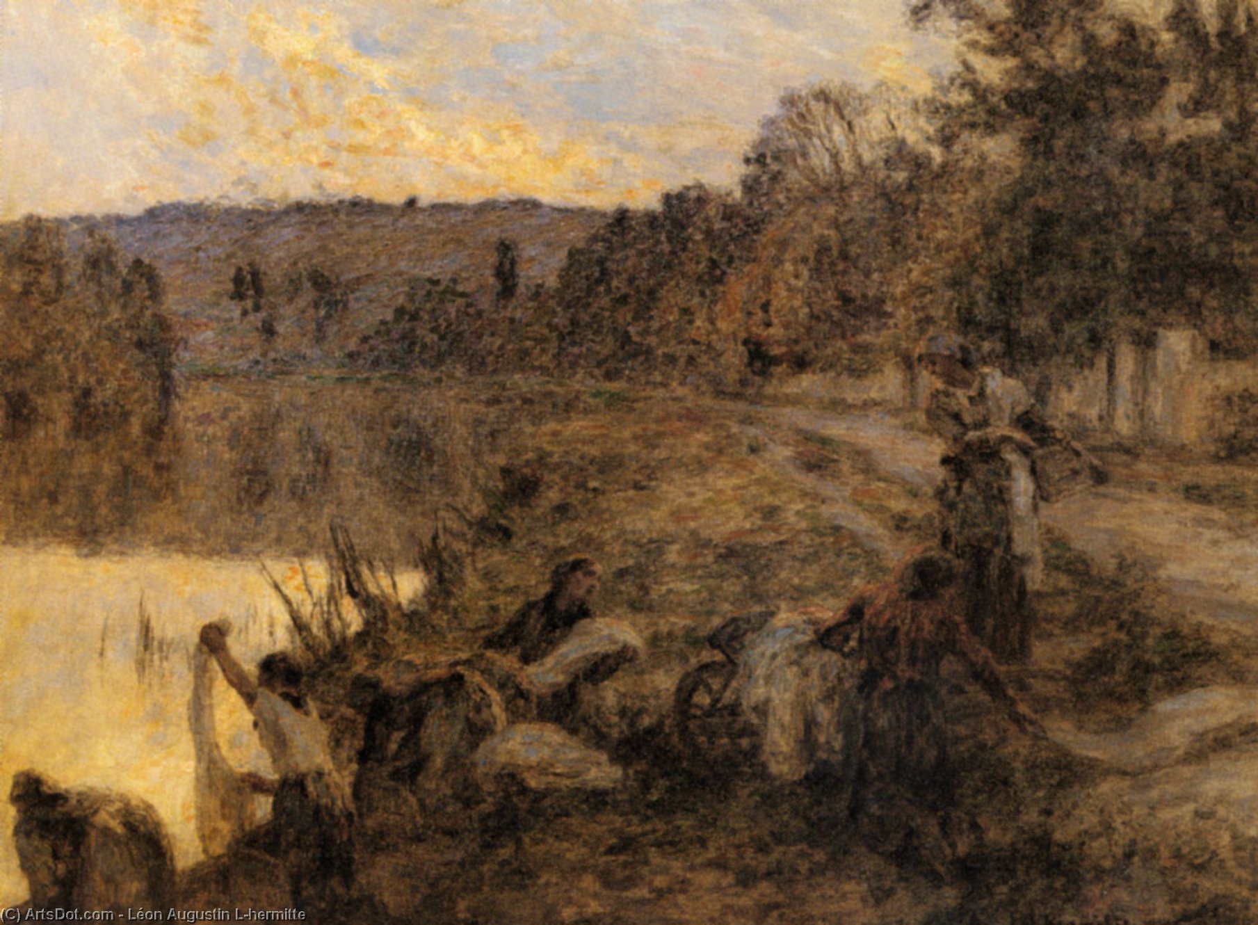 Wikioo.org - The Encyclopedia of Fine Arts - Painting, Artwork by Léon Augustin L'hermitte - Laveuses Au Soir
