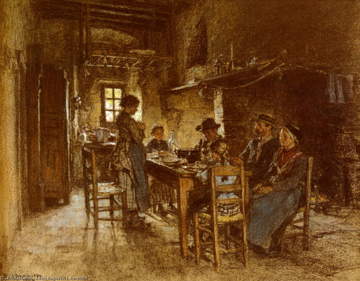 Wikioo.org - The Encyclopedia of Fine Arts - Painting, Artwork by Léon Augustin L'hermitte - Le Benedicite Au Chaussin Pres De Vichy