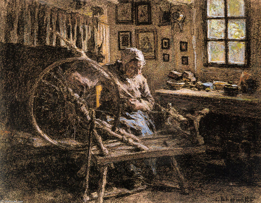 Wikioo.org - The Encyclopedia of Fine Arts - Painting, Artwork by Léon Augustin L'hermitte - The Spinning Wheel