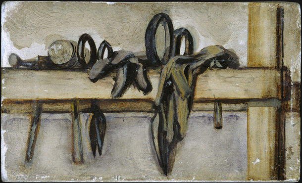 Wikioo.org - The Encyclopedia of Fine Arts - Painting, Artwork by Mark Rothko (Marcus Rothkowitz) - Untitled (still life with mallet, scissors and two gloves)