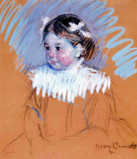 Wikioo.org - Die Enzyklopädie bildender Kunst - Malerei, Kunstwerk von Mary Stevenson Cassatt - Büste von Ellen mit Bows in ihrem Haar