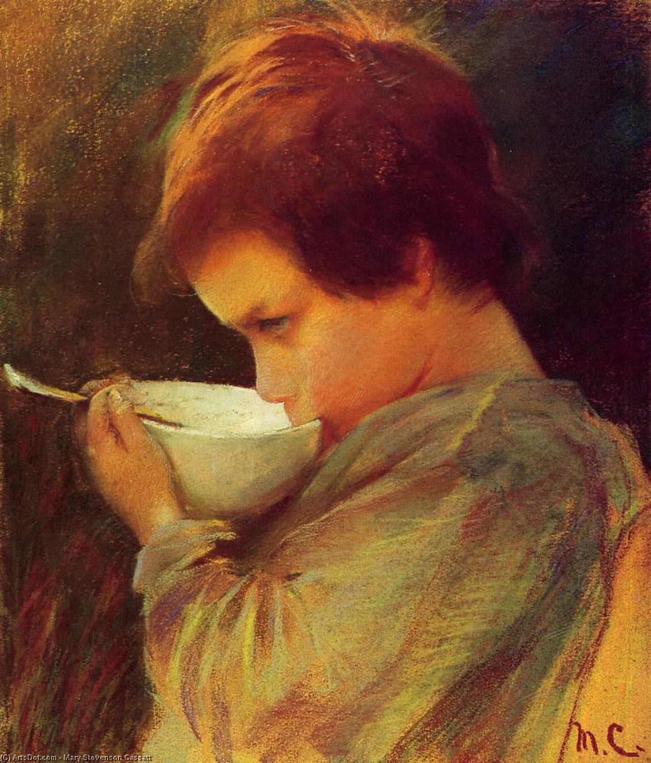 Wikioo.org - The Encyclopedia of Fine Arts - Painting, Artwork by Mary Stevenson Cassatt - Child Drinking Milk