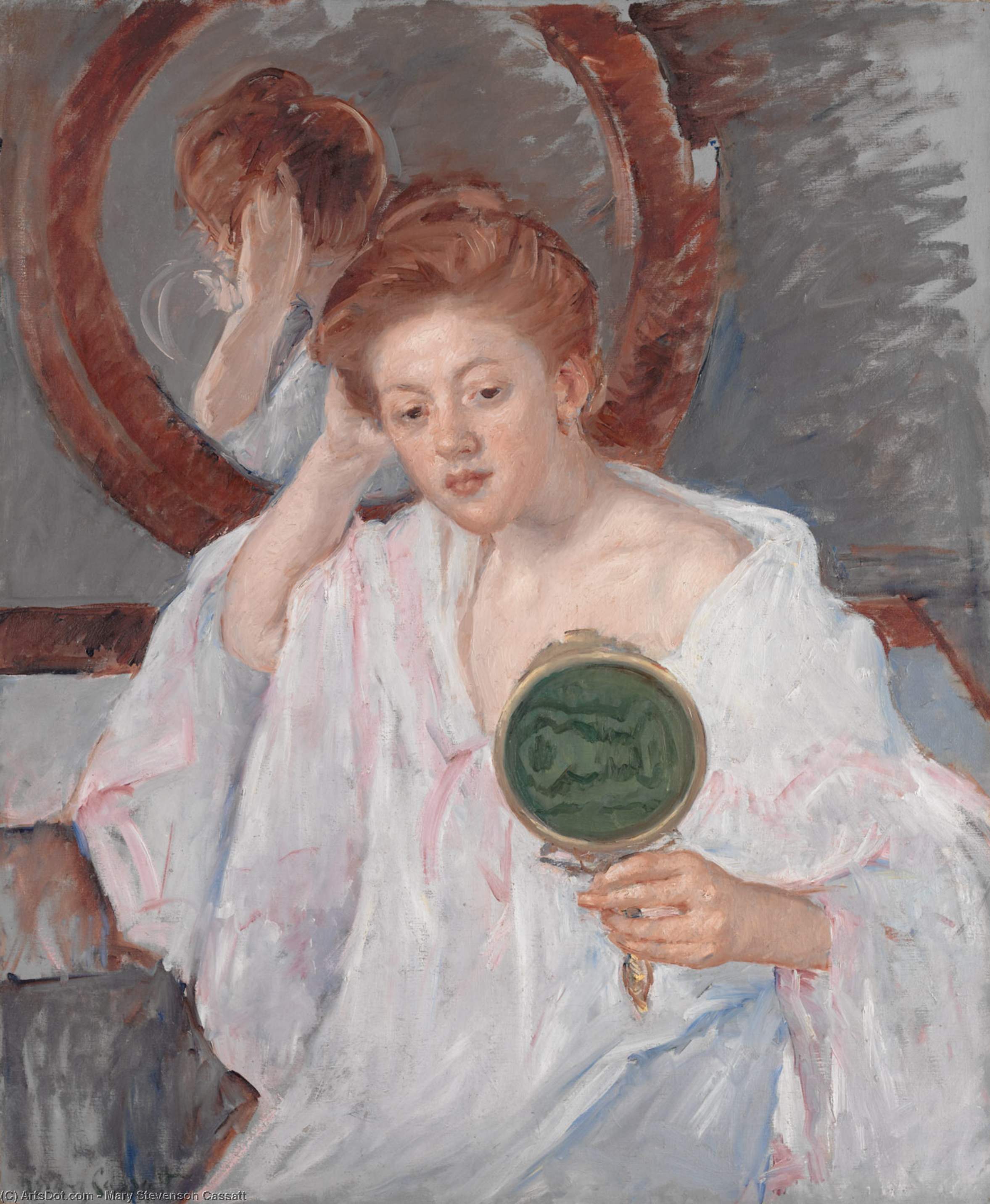 Wikioo.org - The Encyclopedia of Fine Arts - Painting, Artwork by Mary Stevenson Cassatt - Denise at Her Dressing Table