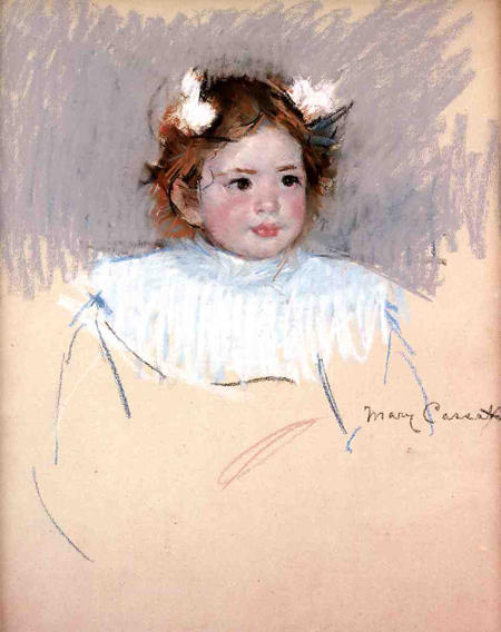 Wikioo.org - The Encyclopedia of Fine Arts - Painting, Artwork by Mary Stevenson Cassatt - Ellen with Bows in Her Hair Looking Right