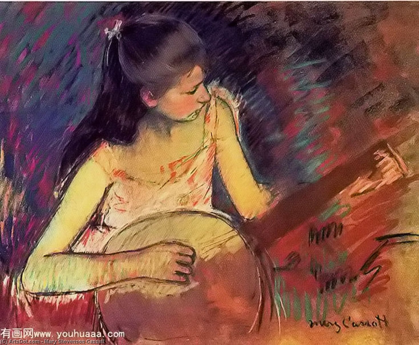 Wikioo.org - The Encyclopedia of Fine Arts - Painting, Artwork by Mary Stevenson Cassatt - Girl with a Banjo