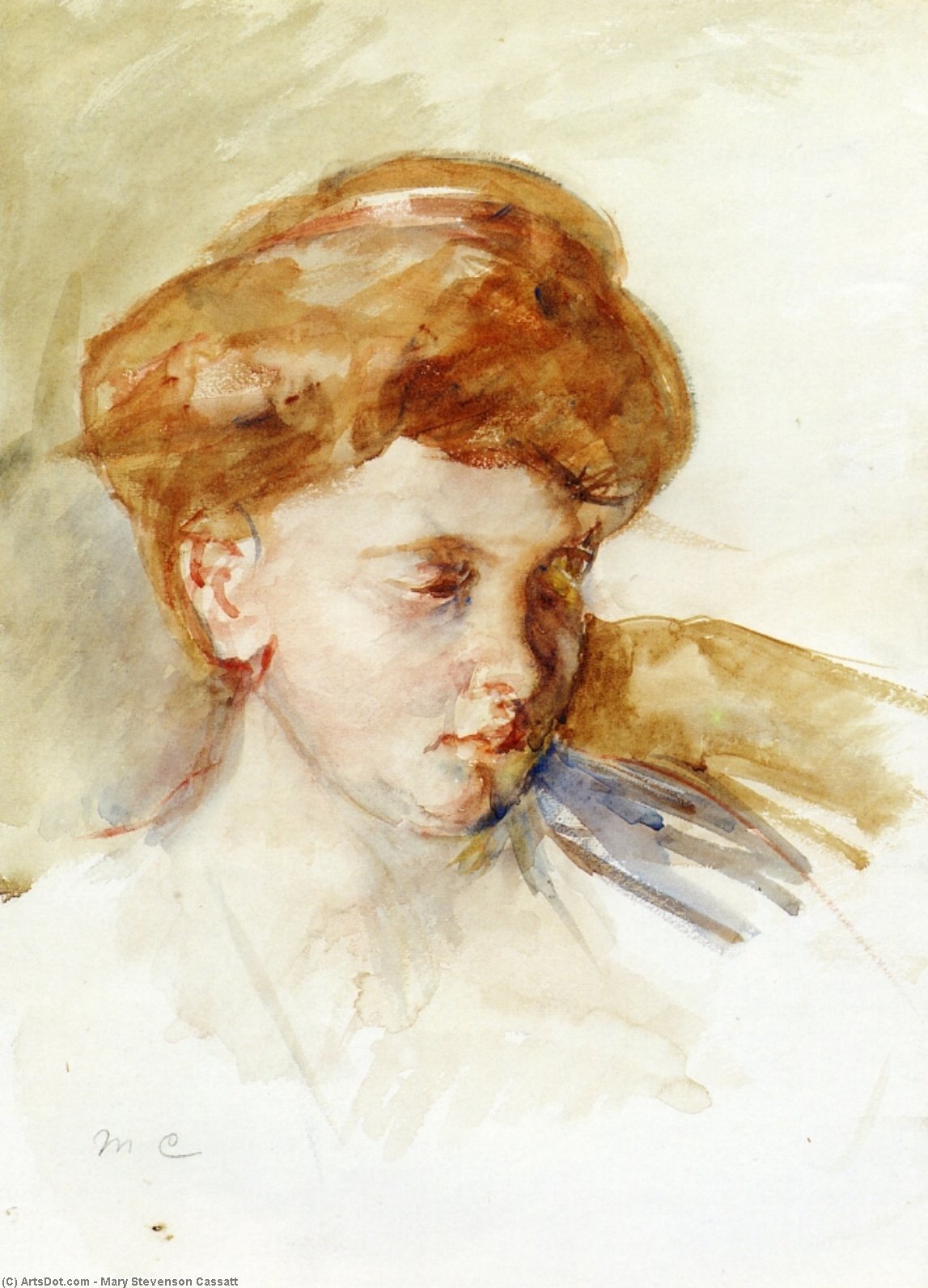 Wikioo.org – L'Encyclopédie des Beaux Arts - Peinture, Oeuvre de Mary Stevenson Cassatt - Tête d une jeune femme