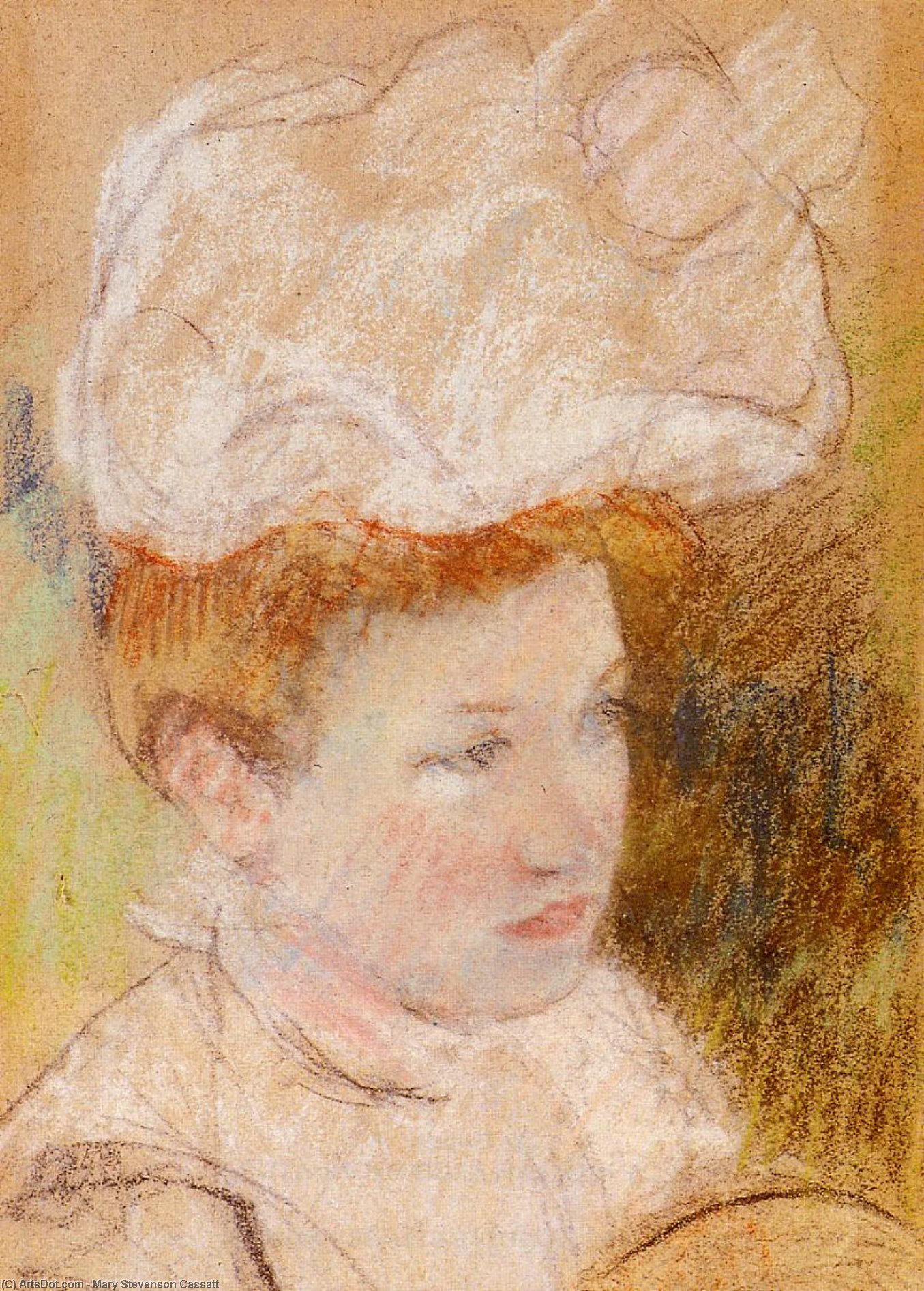Wikioo.org - The Encyclopedia of Fine Arts - Painting, Artwork by Mary Stevenson Cassatt - Leontine in a Pink Fluffy Hat