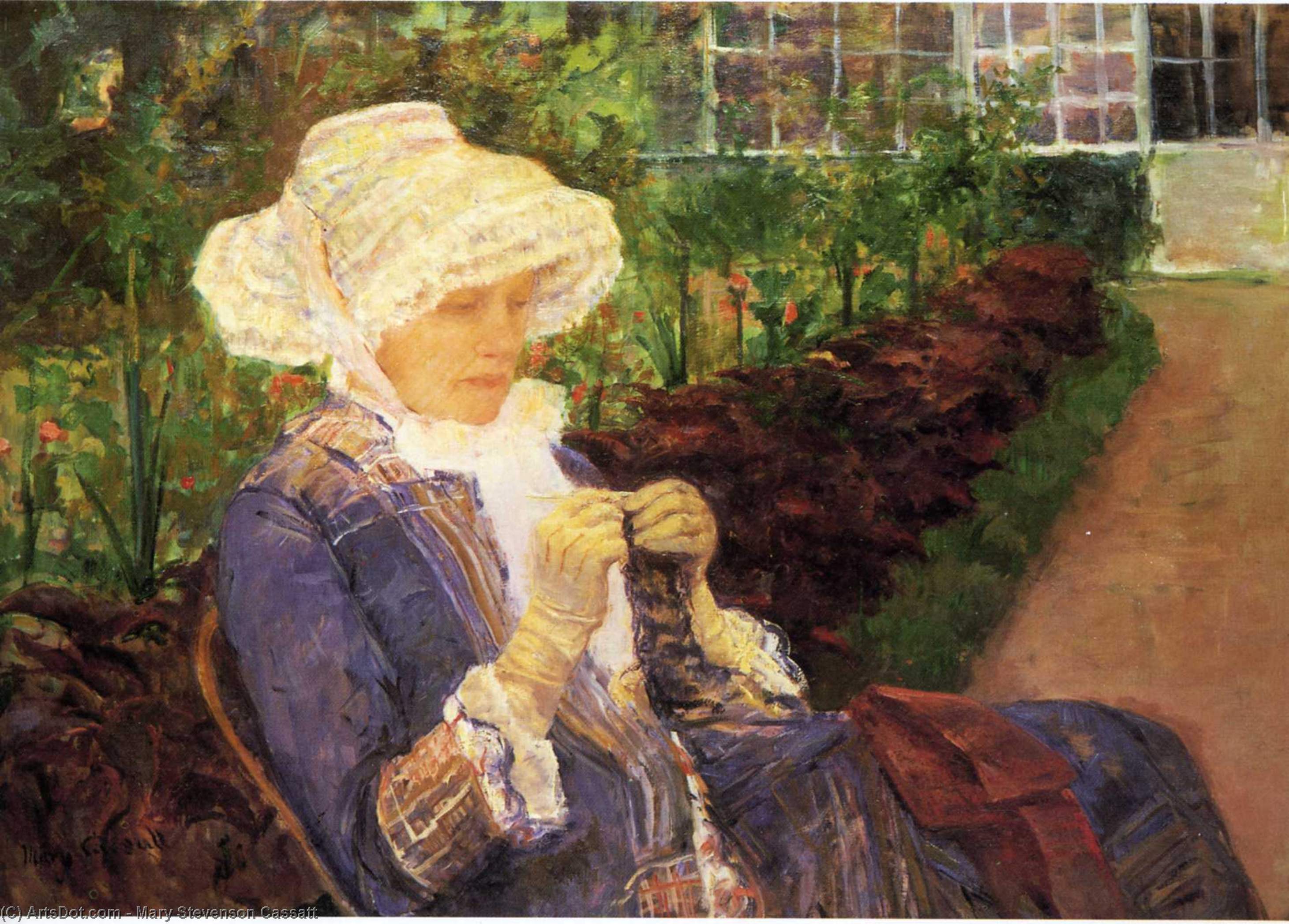 Wikioo.org - The Encyclopedia of Fine Arts - Painting, Artwork by Mary Stevenson Cassatt - Lydia Crocheting in the Garden at Marly