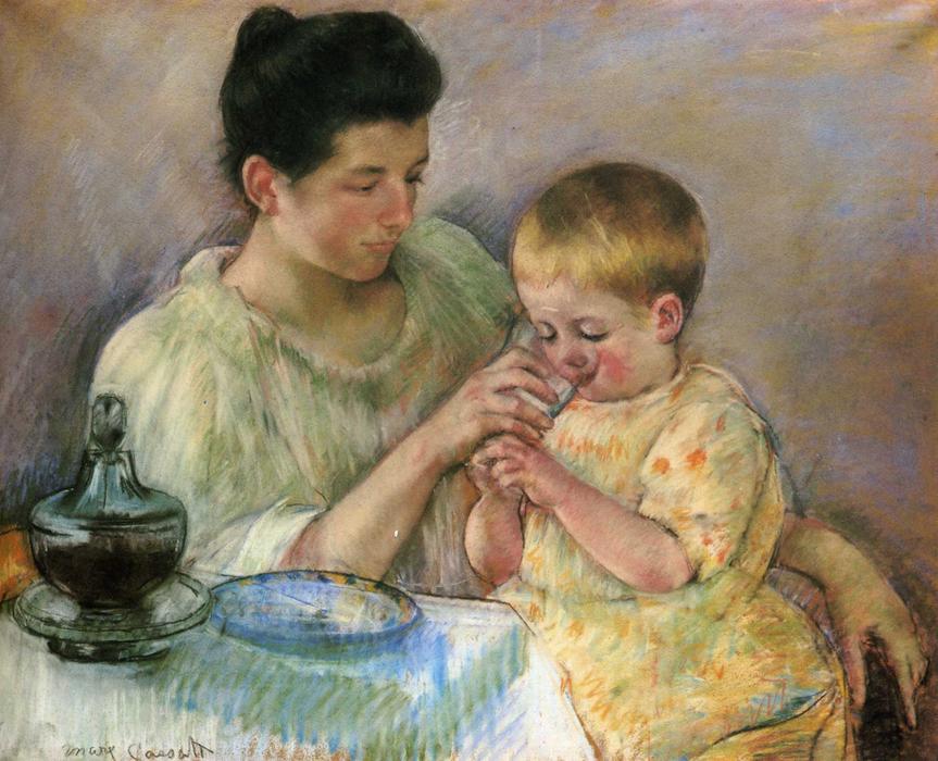 Wikioo.org - Die Enzyklopädie bildender Kunst - Malerei, Kunstwerk von Mary Stevenson Cassatt - Mutter Fütterung Kind