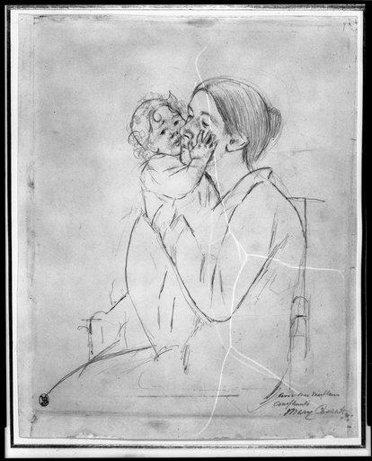 Wikioo.org - สารานุกรมวิจิตรศิลป์ - จิตรกรรม Mary Stevenson Cassatt - Mother Holding Up a Baby Who Pats her Cheek