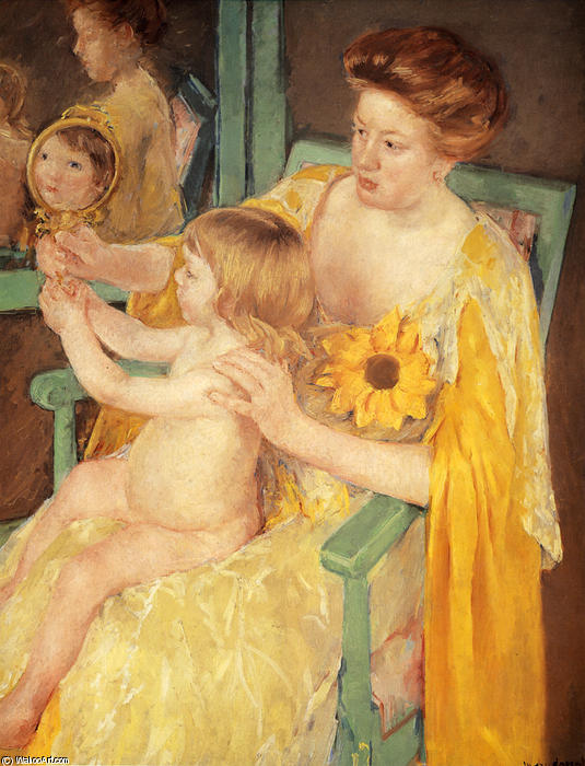Wikioo.org - The Encyclopedia of Fine Arts - Painting, Artwork by Mary Stevenson Cassatt - Mother Wearing a Sunflower on Her Dress
