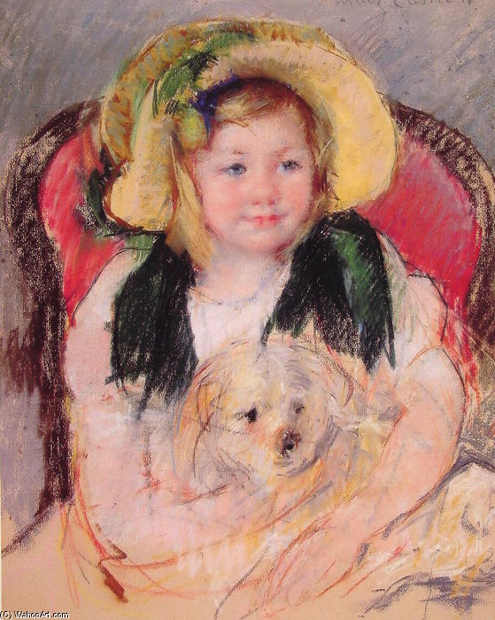Wikioo.org – La Enciclopedia de las Bellas Artes - Pintura, Obras de arte de Mary Stevenson Cassatt - sara` con ella perro