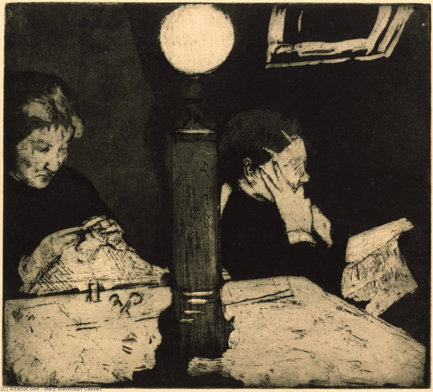 Wikioo.org - The Encyclopedia of Fine Arts - Painting, Artwork by Mary Stevenson Cassatt - Under the Lamp