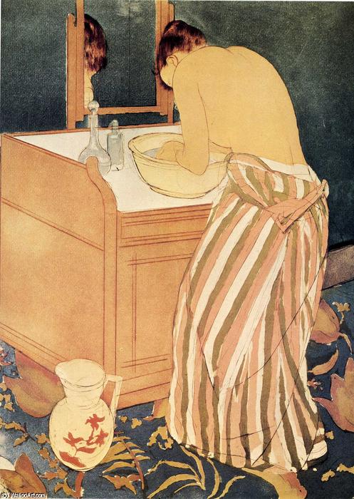 Wikoo.org - موسوعة الفنون الجميلة - اللوحة، العمل الفني Mary Stevenson Cassatt - Woman Bathing