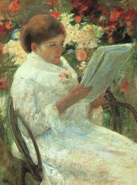 Wikioo.org - The Encyclopedia of Fine Arts - Painting, Artwork by Mary Stevenson Cassatt - Woman reading in a garden