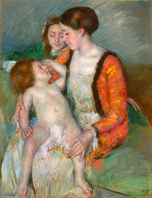 Wikioo.org - The Encyclopedia of Fine Arts - Painting, Artwork by Mary Stevenson Cassatt - Young mother doughter and baby