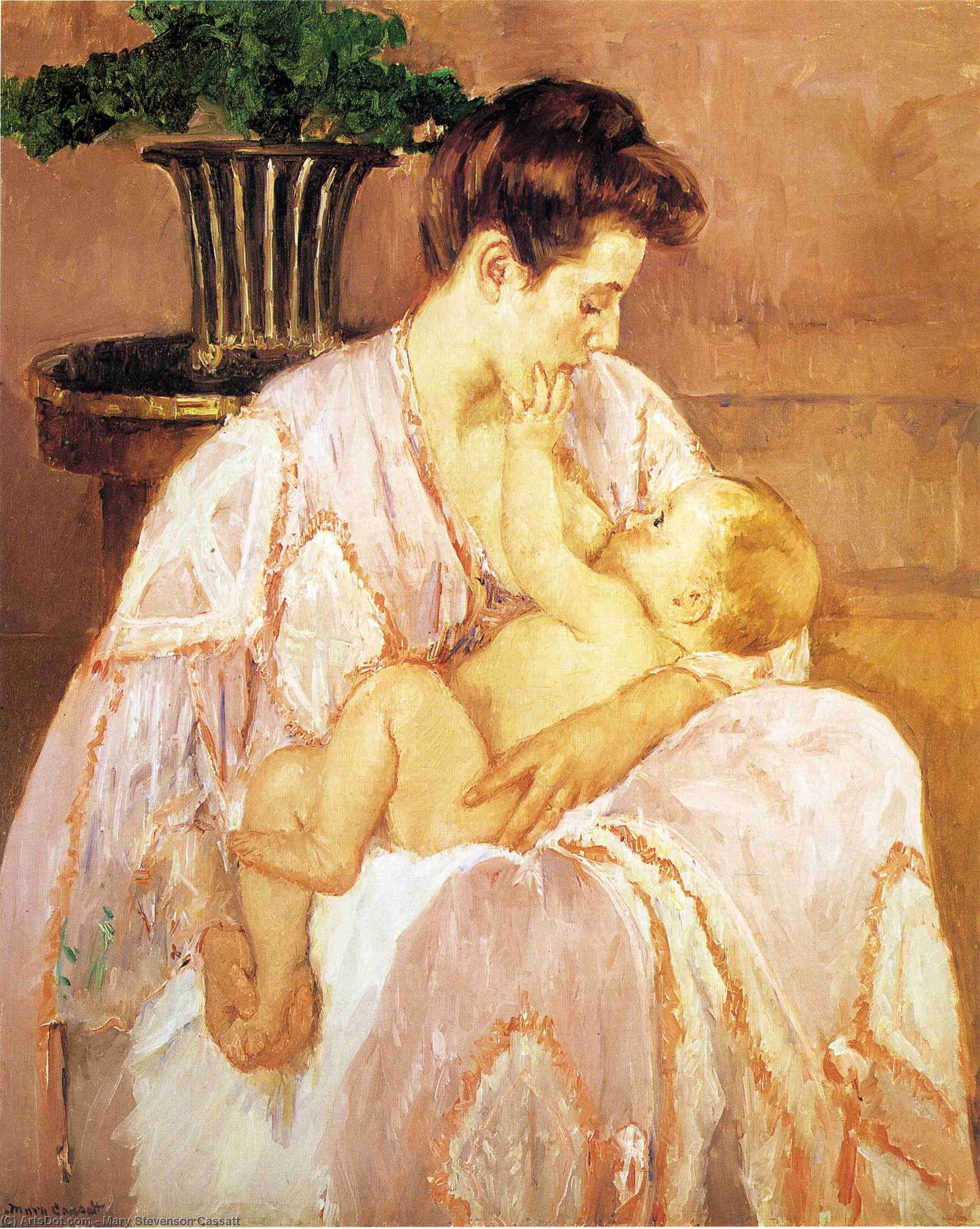 Wikioo.org - The Encyclopedia of Fine Arts - Painting, Artwork by Mary Stevenson Cassatt - Young Mother Nursing Her Child