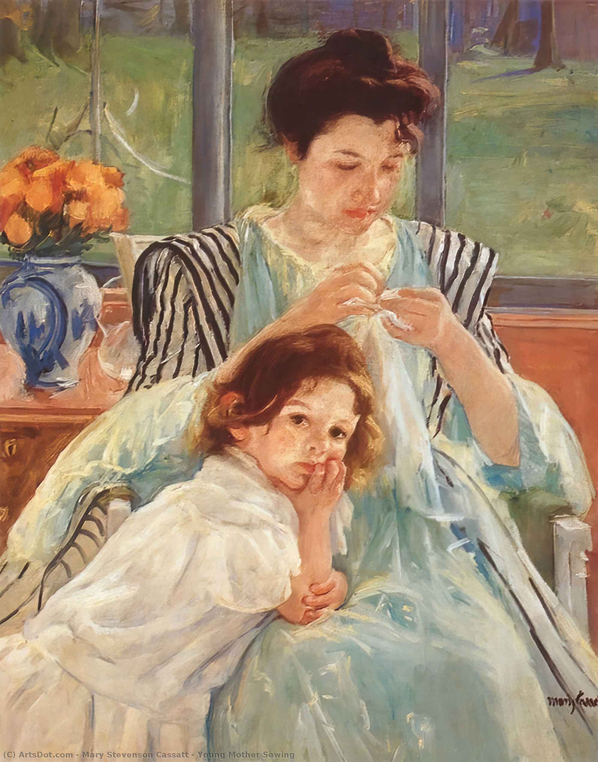 Wikioo.org - Die Enzyklopädie bildender Kunst - Malerei, Kunstwerk von Mary Stevenson Cassatt - Junge Mutter beim Nähen