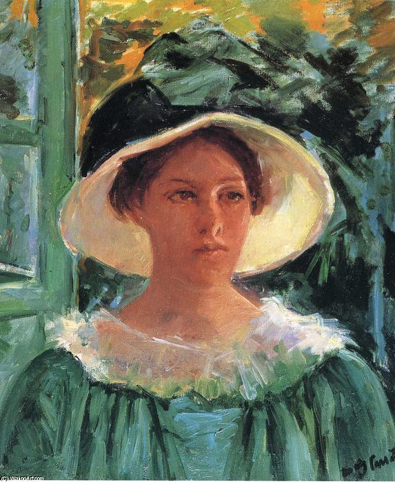 Wikioo.org - The Encyclopedia of Fine Arts - Painting, Artwork by Mary Stevenson Cassatt - Young Woman in Green Outdoors in the Sun