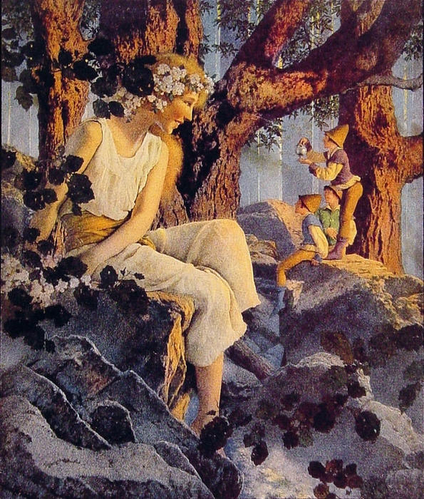 Wikioo.org - The Encyclopedia of Fine Arts - Painting, Artwork by Maxfield Parrish - Girl with Elves