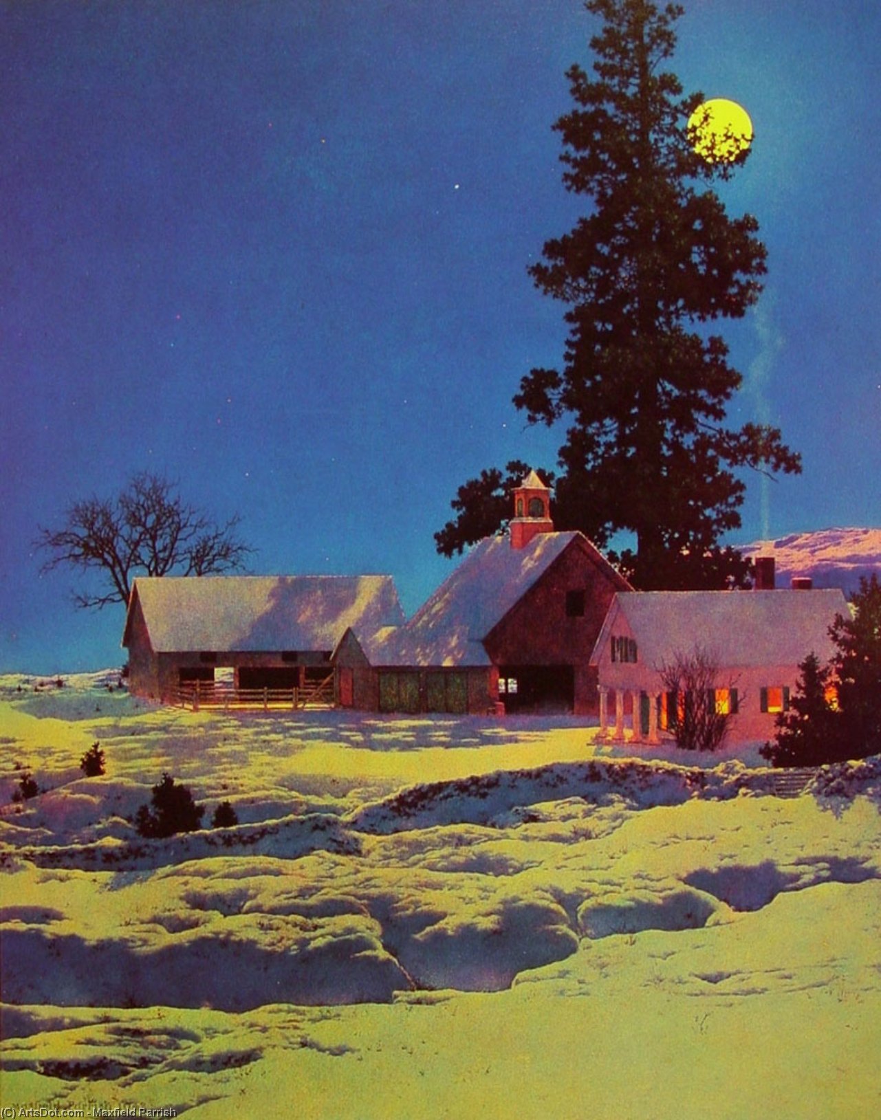 Wikioo.org - The Encyclopedia of Fine Arts - Painting, Artwork by Maxfield Parrish - Moonlit Night, Winter