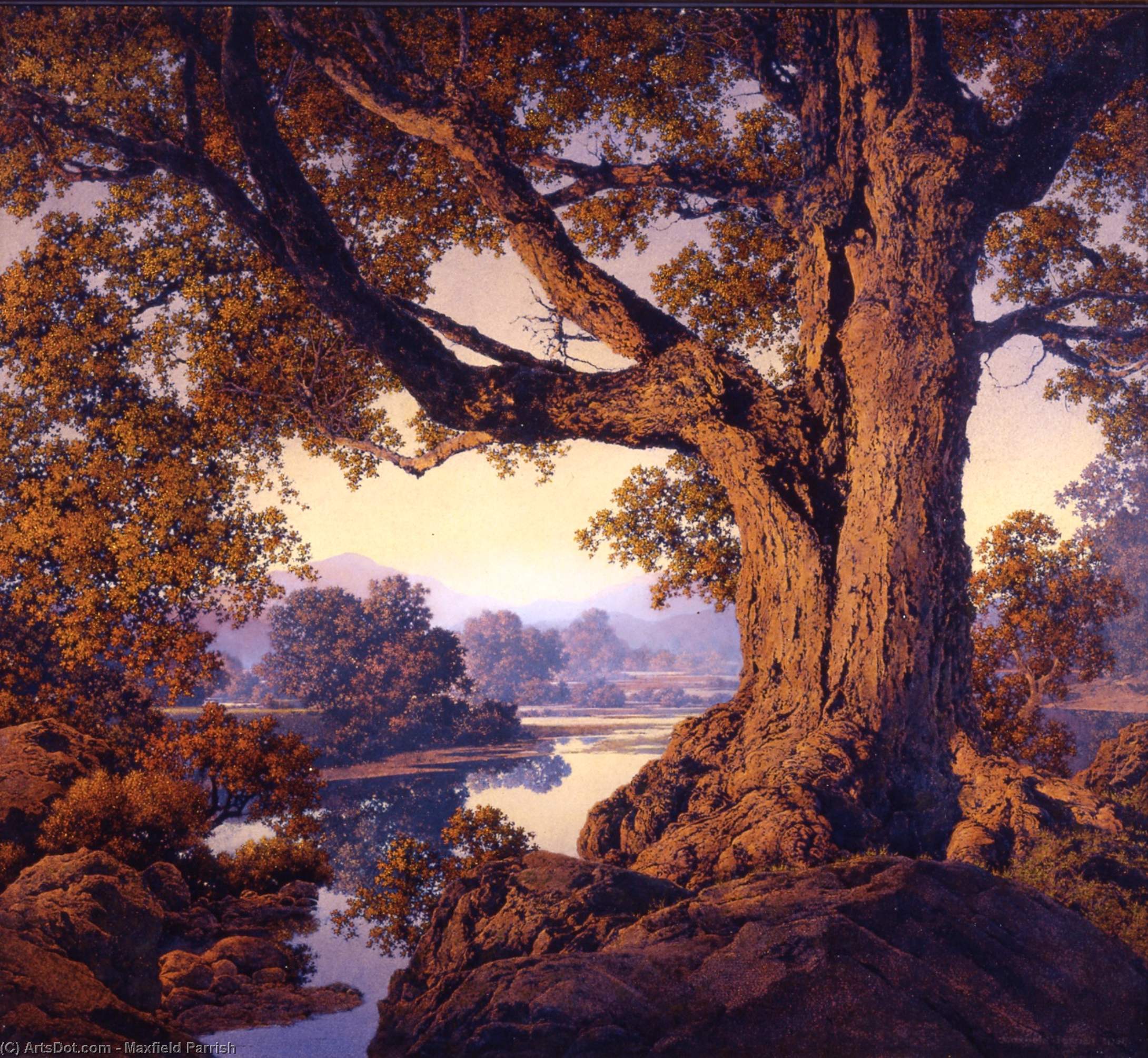 Wikioo.org - The Encyclopedia of Fine Arts - Painting, Artwork by Maxfield Parrish - Riverbank in Autumn