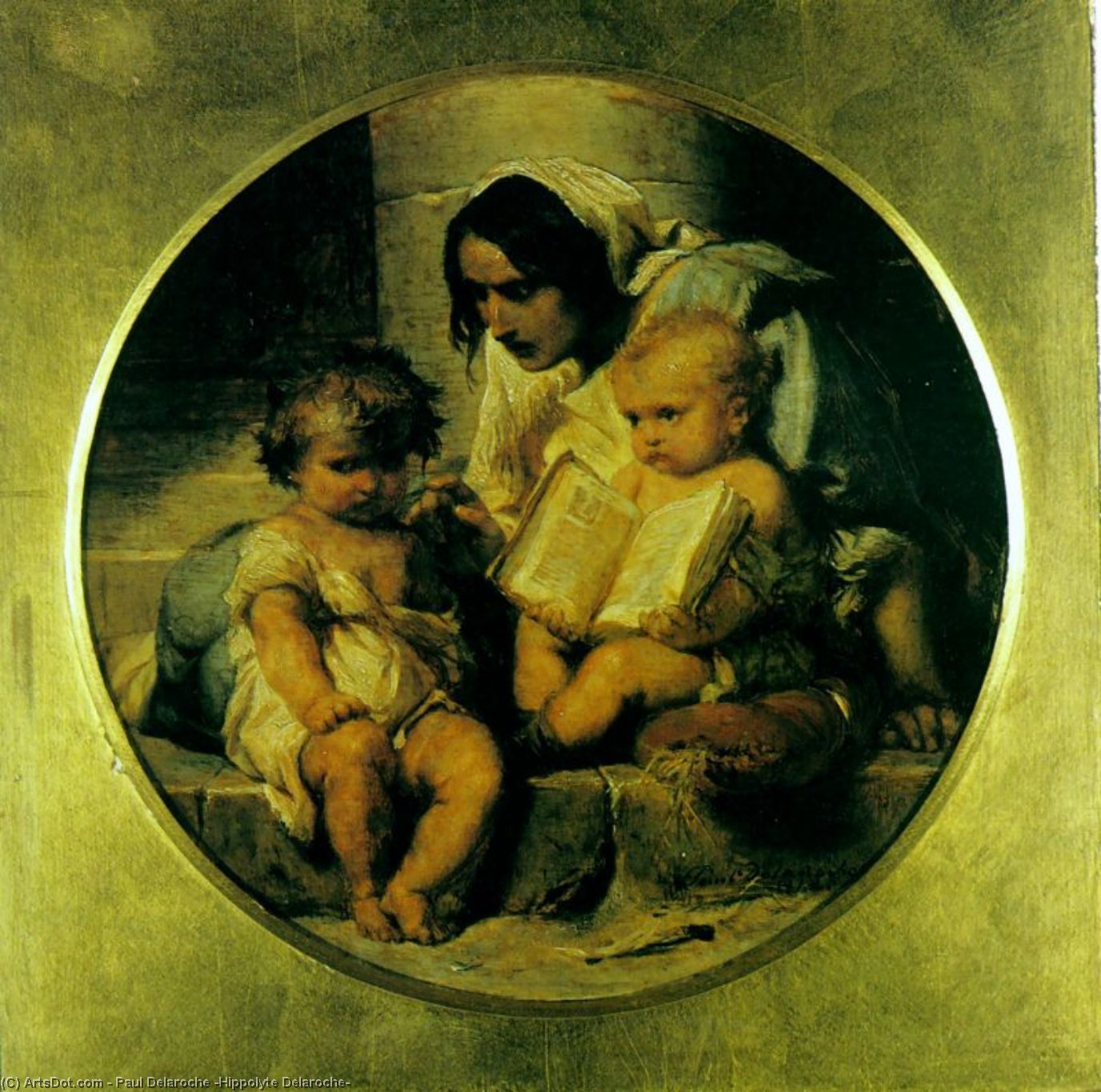 Wikioo.org - Die Enzyklopädie bildender Kunst - Malerei, Kunstwerk von Paul Delaroche (Hippolyte Delaroche) - Ein Kind  lernend  auf  lesen