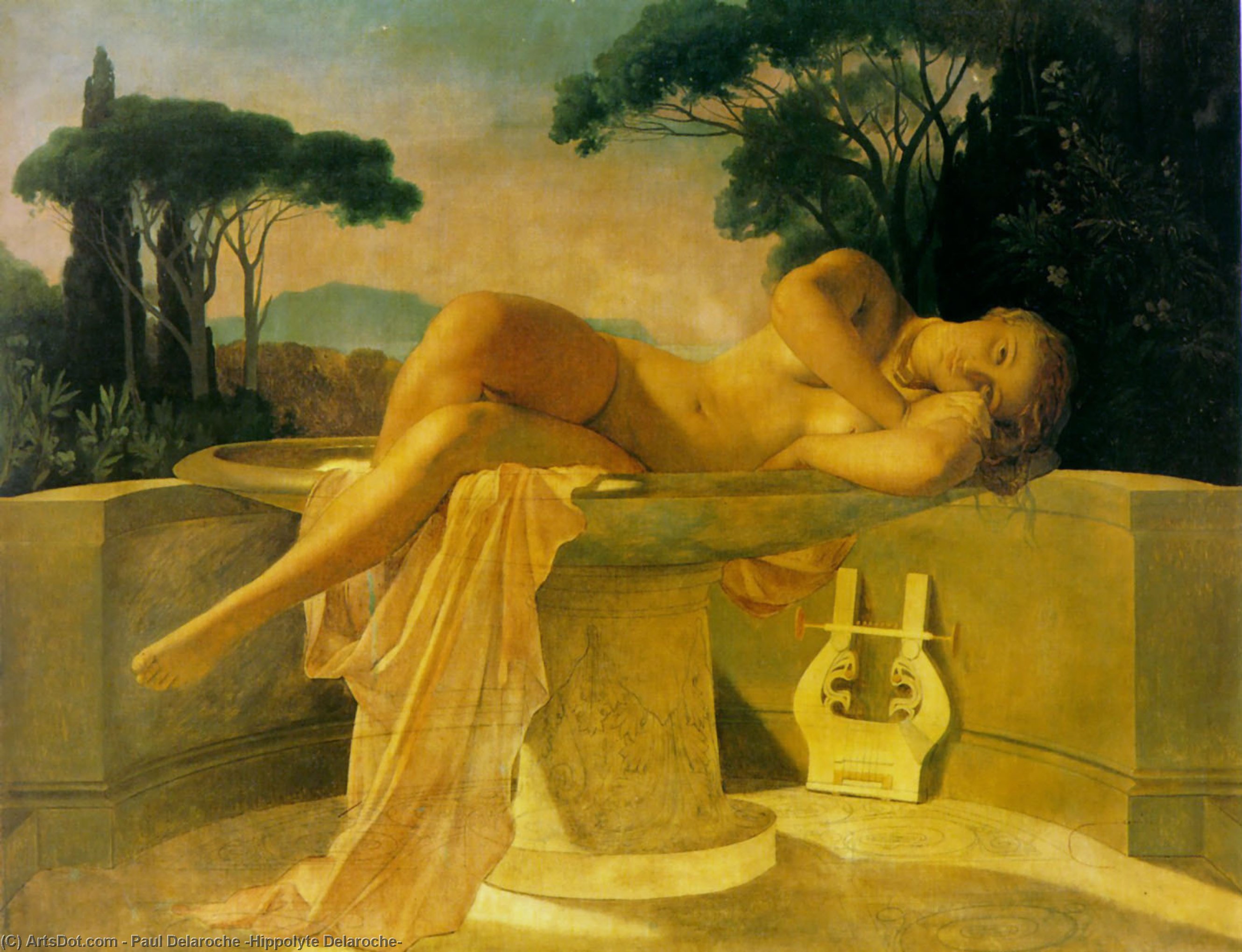 Wikioo.org - The Encyclopedia of Fine Arts - Painting, Artwork by Paul Delaroche (Hippolyte Delaroche) - Girl in a Basin