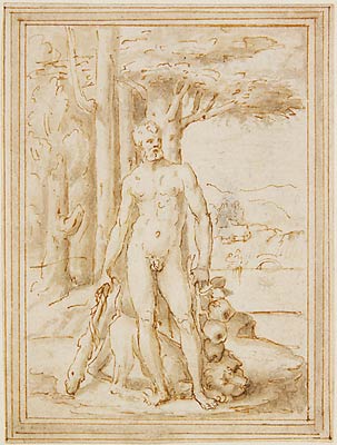 WikiOO.org - Encyclopedia of Fine Arts - Festés, Grafika Prospero Fontana - Hercules with the Nemean Lion