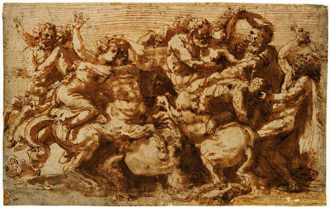WikiOO.org - Енциклопедия за изящни изкуства - Живопис, Произведения на изкуството Prospero Fontana - THE BATTLE OF THE CENTAURS AND LAPITHS