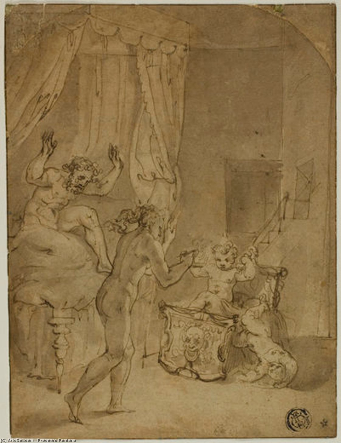 WikiOO.org - Güzel Sanatlar Ansiklopedisi - Resim, Resimler Prospero Fontana - The Infant Hercules Strangling Serpents in His Cradle