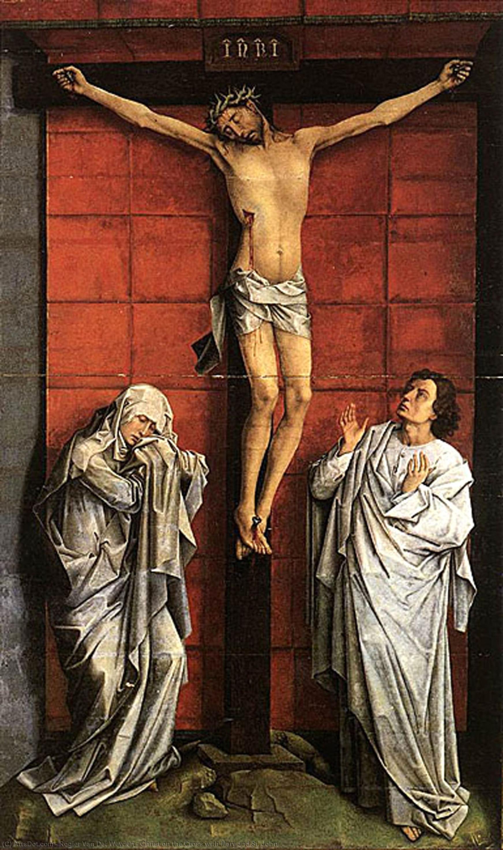 WikiOO.org - Encyclopedia of Fine Arts - Maalaus, taideteos Rogier Van Der Weyden - Christ on the Cross with Mary and St. John