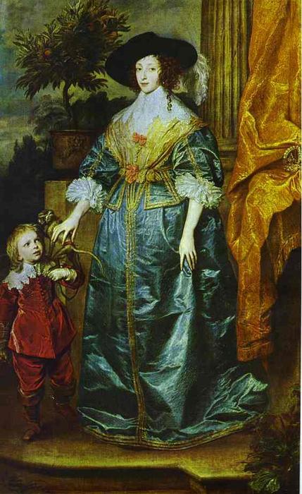 Wikioo.org - The Encyclopedia of Fine Arts - Painting, Artwork by Anthony Van Dyck - Queen Henrietta Maria with Sir Jeffrey Hudson