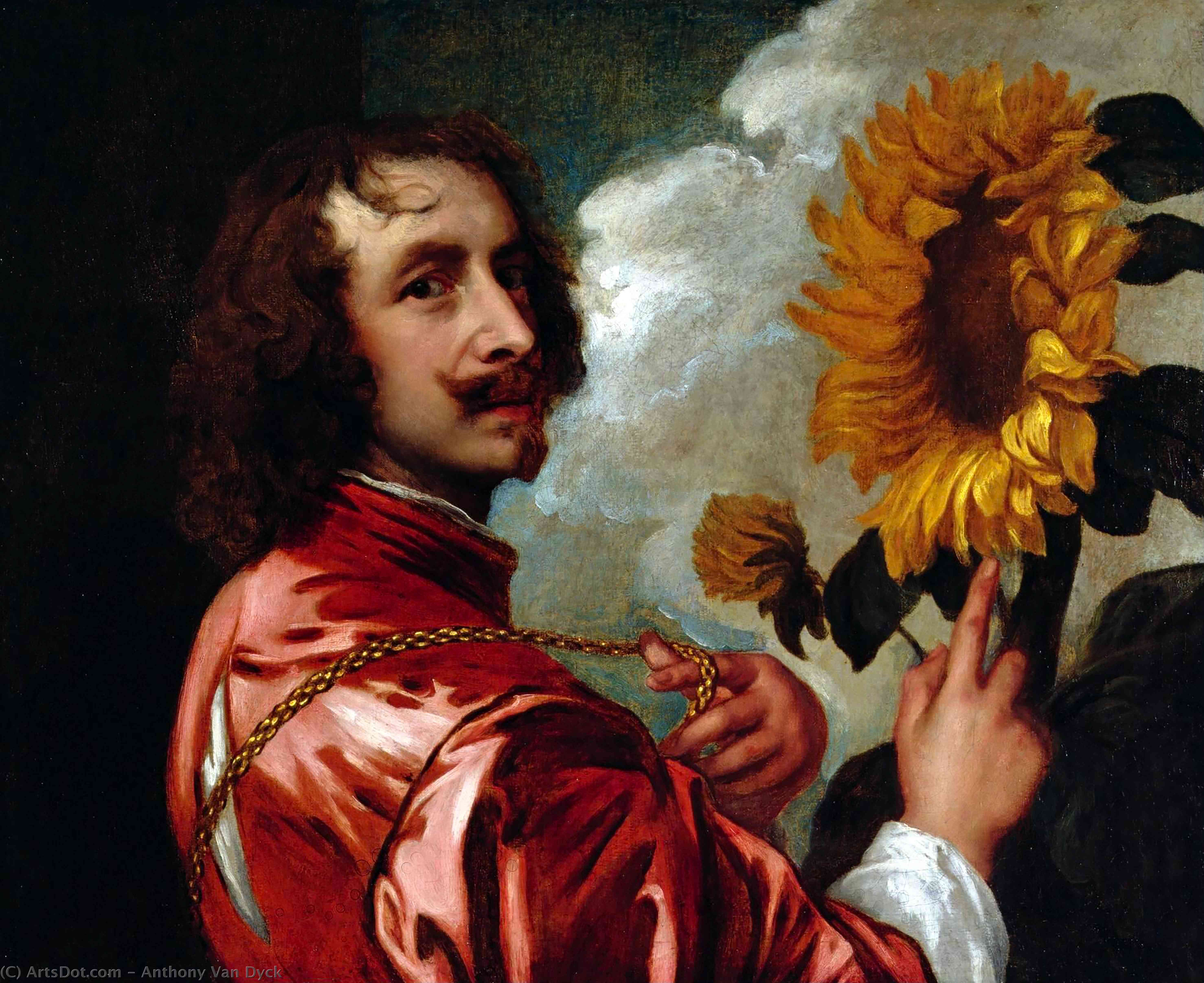 Wikioo.org - The Encyclopedia of Fine Arts - Painting, Artwork by Anthony Van Dyck - Self-portrait with a Sunflower