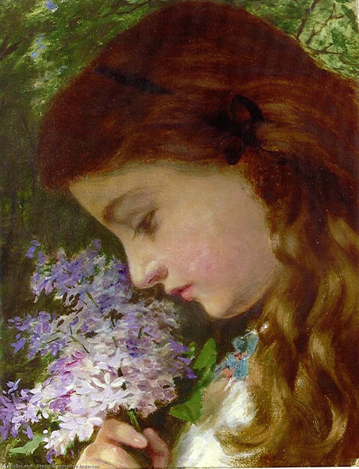 WikiOO.org - Енциклопедия за изящни изкуства - Живопис, Произведения на изкуството Sophie Gengembre Anderson - Girl with Lilacs