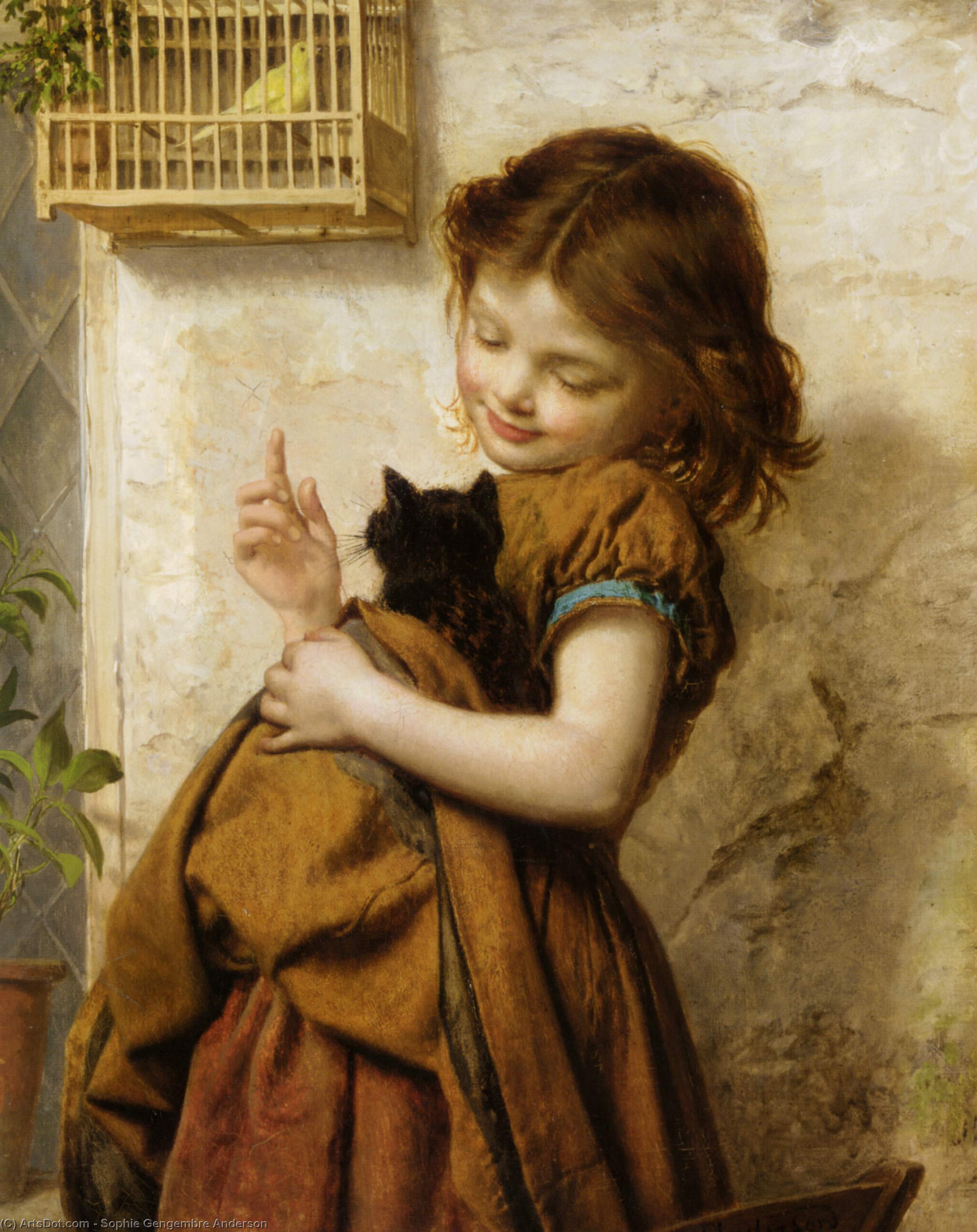 Wikioo.org - The Encyclopedia of Fine Arts - Painting, Artwork by Sophie Gengembre Anderson - Her Favorite Pets
