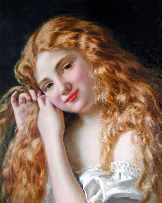 WikiOO.org - Encyclopedia of Fine Arts - Maleri, Artwork Sophie Gengembre Anderson - Young Girl Fixing Her Hair